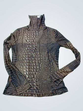 Braunes Alligatordruck-Turtleneck mit langen Ärmeln