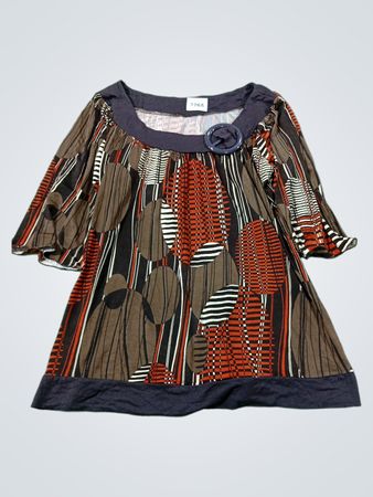 Damen bedrucktes Kleid mit Rundhalsausschnitt und dekorativem Knoop