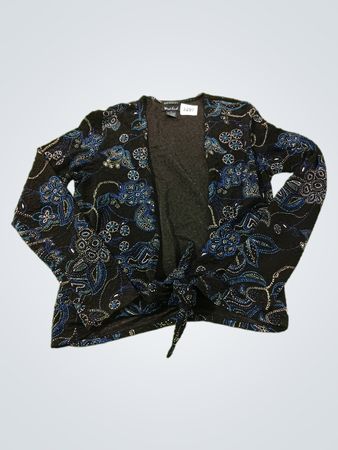 West End Black Blue Floral Print Tie Front Cardigan