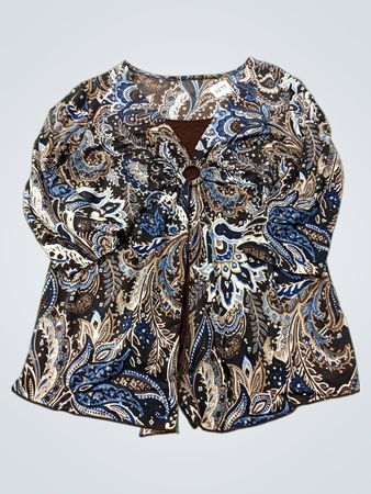 Braune und blaue Paisley-Musterbluse mit Ringdetail