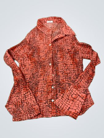 JAIPUR M Damen Rot Schwarz Druck Faltshirt mit Knöpfen