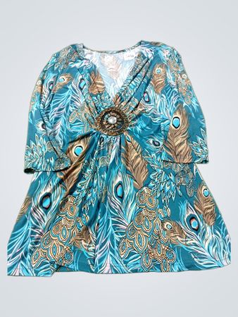 Blauer Pfauenfeder-Druck Tunika-Top