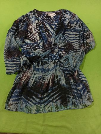 ALBERTO MAKALI NEW YORK PARIS MILANO Damen Blaue Abstrakte Druck Bluse Größe L