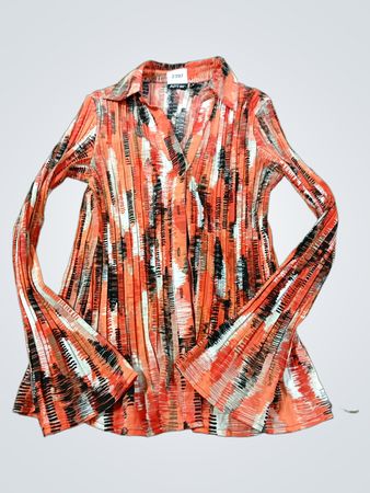 APT.9 Damen Orange Schwarz Weiß Abstrakter Druck Falten Hemd mit Knopfleiste