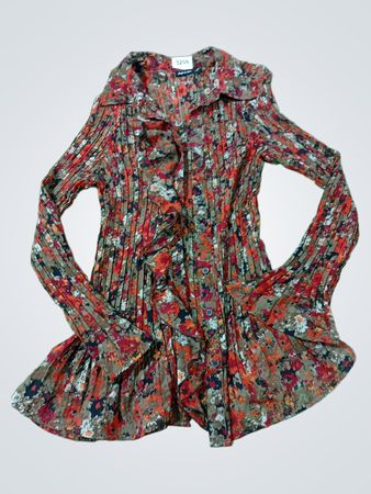 APT.9 Damen Floral Print Plissiertes Button-Up Hemd