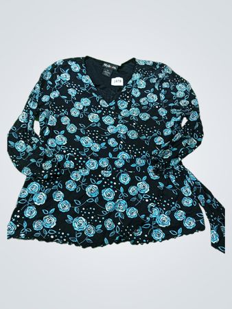 Style & co. Damen Schwarz Blau Rosenmuster Langarmshirt XL