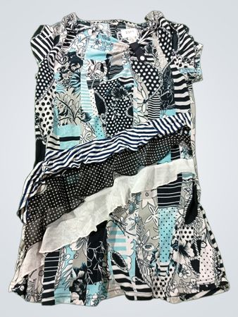 Patchwork-Druckkleid mit Rüschen