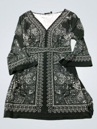 Apt. 9 Schwarz-Weiße Gemustertes Glockenärmelkleid