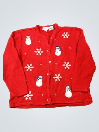 Crystal-Kobe Roter Schneemann und Schneeflocken Cardigan