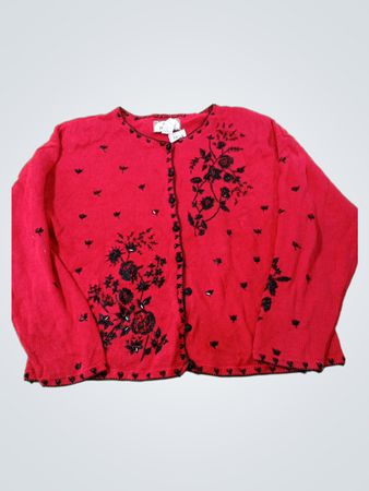 Tiara International Rote Perlen Blumencardigan