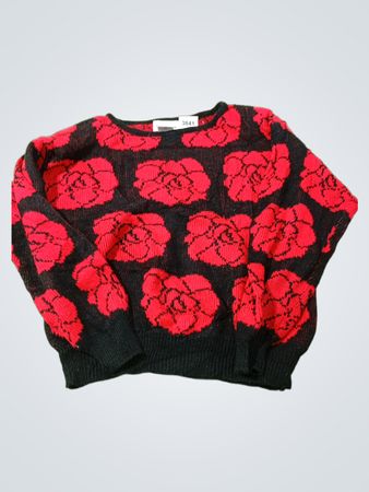 Star Group Schwarzes und rotes Rosenmuster Acrylpullover