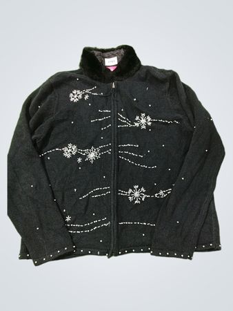 Cappagallo Snowflake Zip-Up Sweater mit Pelzkragen