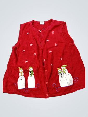 Rote Weihnachtsweste mit Schneemann-Applikationen