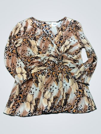 Christopher & Banks Damen Tier- und Blumenmuster Falten V-Ausschnitt Bluse