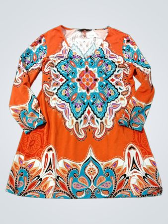 INVESTMENT Orange Paisley Druck Langarmkleid