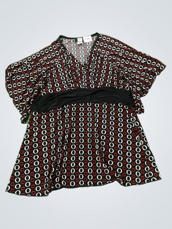 studio 1940 Damen Schwarz Rot Weiß Geometrisches Muster Wickeloberteil