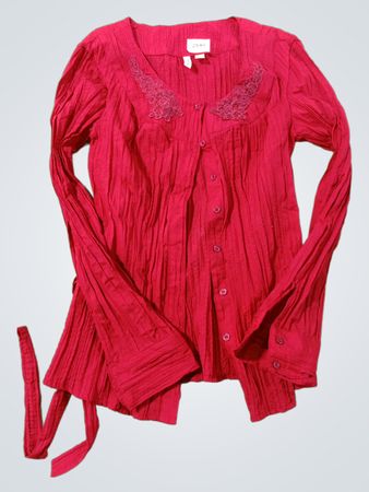 St. John's Bay Rote Kräuselk Bluse mit Schleife