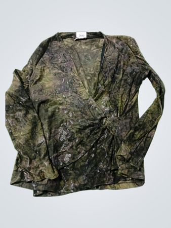 JAHHAN Damen Langarm-Wickeloberteil mit Camouflage-Print