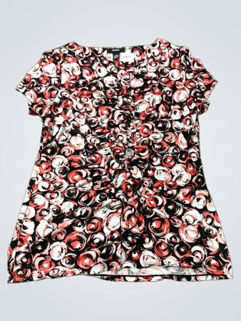 ALFANI Damen Schwarz Rot Weiß Wirbelmuster Kurzarm Top