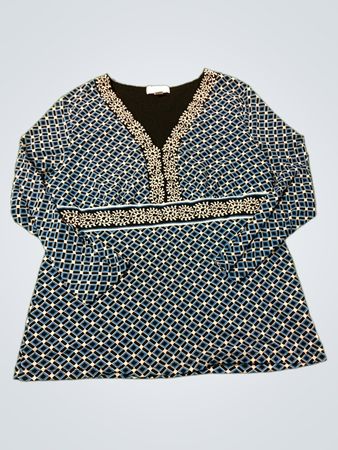 Charter Club Petite Damen Blau Geometrisches Muster Langarmoberteil