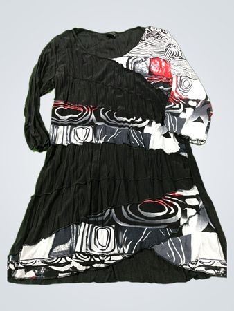 Chi Black Textured Dress mit gemusterten Ärmeln
