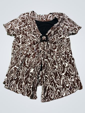 Brittany Black Brown & White Swirl Pleated Top