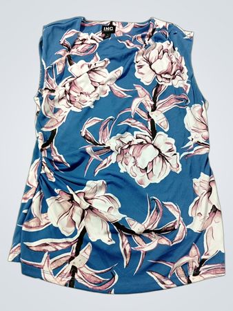 INC International Concepts Blau Floral Ärmelloses Raffung Top