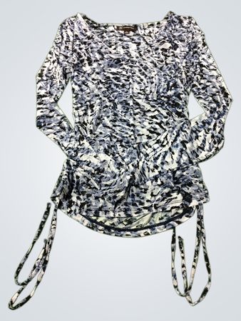 INC International Concepts Damen Blau/Schwarz Abstrakt Druck Raffung Kordelzug Langarmshirt Größe M