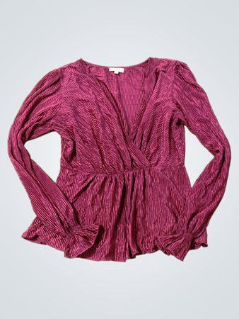 Chenault Damen Lila Falten V-Ausschnitt Langarm Peplum Top