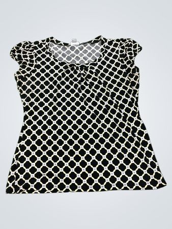 Worthington Damen Schwarz-Weiße Geometrische Druck Cap Sleeve Oberteil Größe L