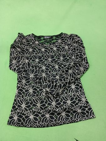 Allegra K Damen Schwarze Spitzen Blumenmuster Langarmshirt