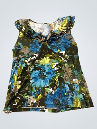 Susan Lawrence Damen Blumenmuster ärmelloses Top mit Rüschenausschnitt