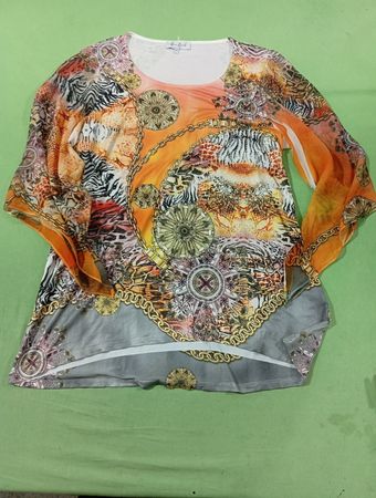 Cover Charge Damen Orange Tierdruck Durchsichtige Ärmel Bluse