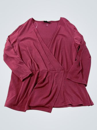 BOLD elements Damen XL Burgunder Langarm Faux-Wrap Peplum Top