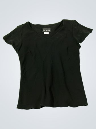 S.L. Fashions Schwarzes Kurzarmoberteil Größe 12