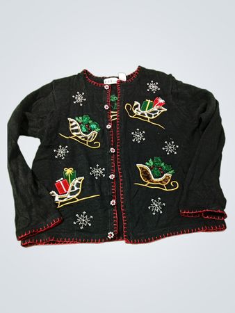 B.P. Design Weihnachts-Schlitten und Geschenke Applikation Schwarz Strickjacke