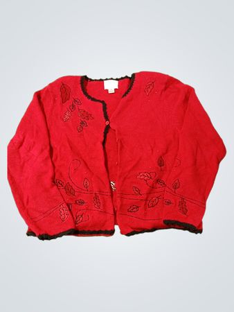 Christopher & Banks roter Cardigan mit Blattstickerei