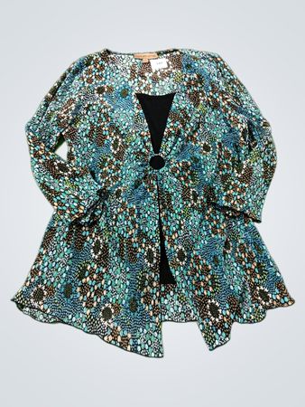 Notations Damen Blau & Braun Print Kimono Stil Top mit Ring Detail