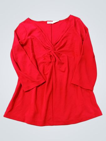 DKNY Red Long-Sleeve Twisted Neck Top