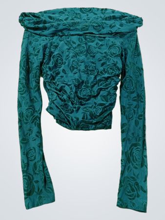 Wild Fable Damen Langarm Rüschencrop-Top Teal Rose Print