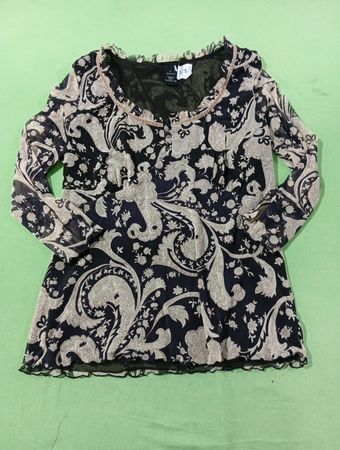 Das Limited Black & Beige Paisley Sheer Long Sleeve Top
