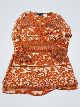 INC International Concepts Orange Paisley Print Langarm V-Ausschnitt Tunika Top XL