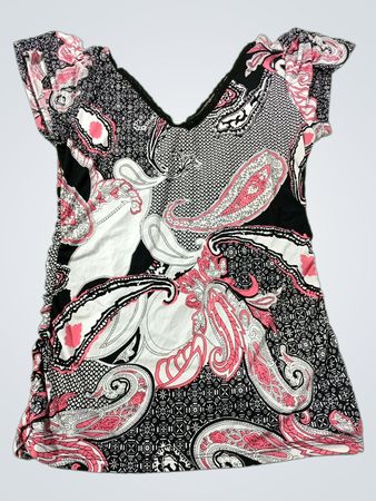 By Sele Plus ist Pretty 1X Schwarz Pink Weiß Paisley Druck Oberteil