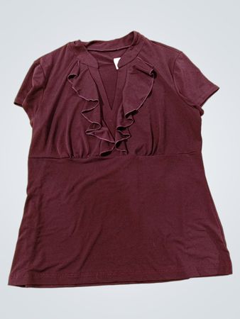 Maroon Rüscheneinsatz V-Ausschnitt Top