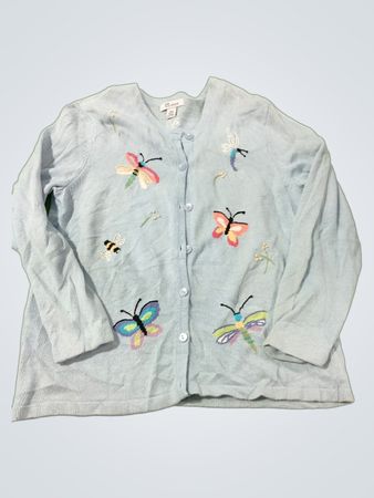 Hellblauer bestickter Schmetterling- und Libellen-Cardigan