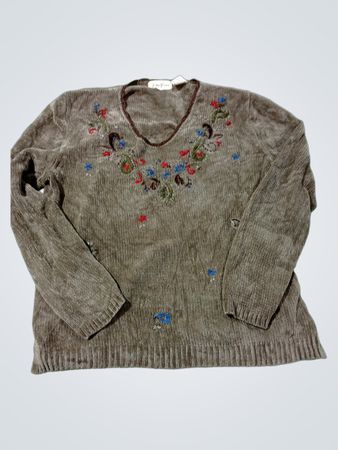 Bobbie Brooks Damen Corduroy Bestickter V-Ausschnitt Pullover