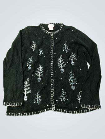 Basic Editions Holiday Black Christmas Tree Cardigan
