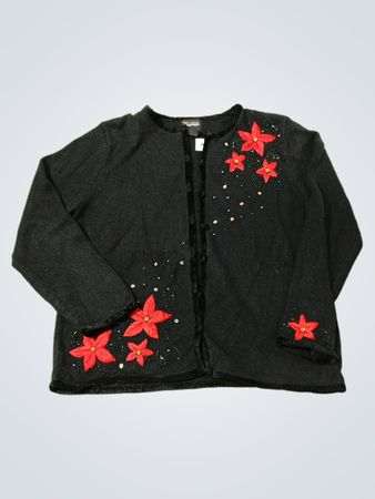 Studio Joy schwarzer Cardigan mit roter Weihnachtsstern-Stickerei und Pailletten