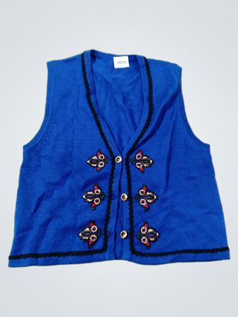 Blaues V-Ausschnitt besticktes Weste