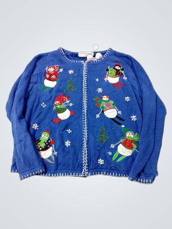 Sarah Bentley Blue Snowman Skifahrpullover